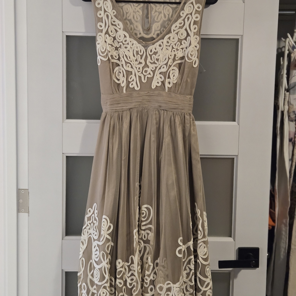 Together Collection, Taupe and Cream Lace Midi Dress
